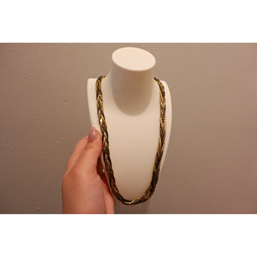 Gold and silver braided chain necklace stamped Korea